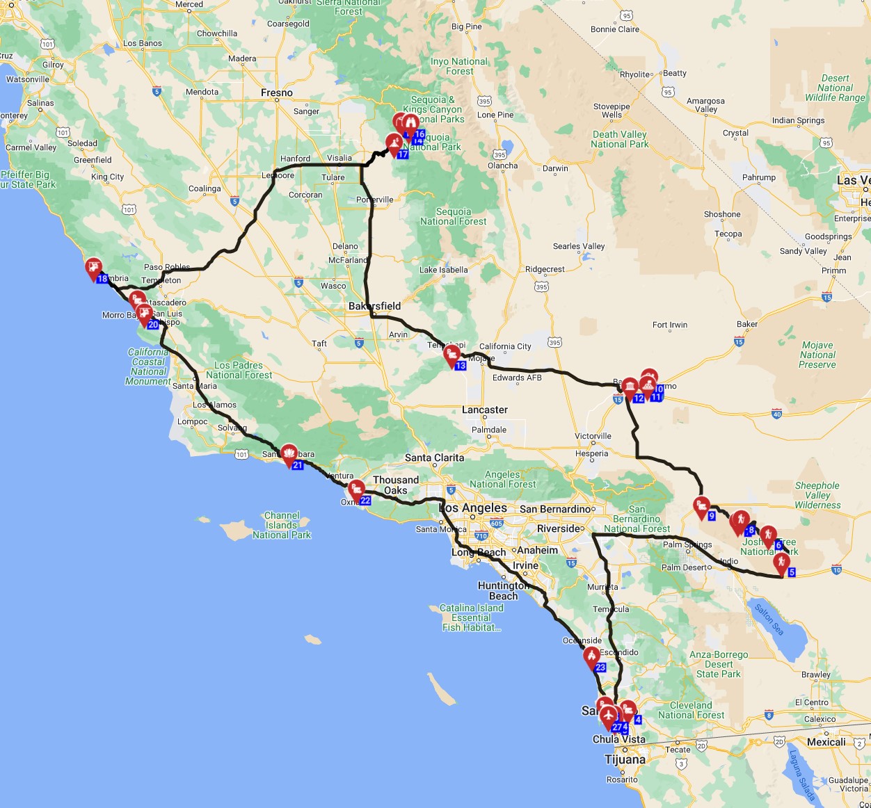 USA RV  journey out of San Diego California trip planner